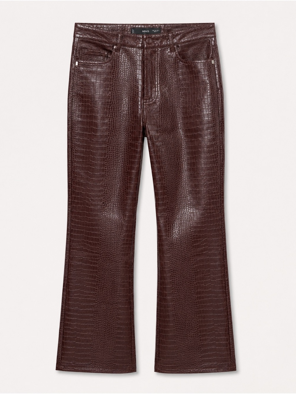Mango Faux Croc Flare Jeans - Dark Brown
